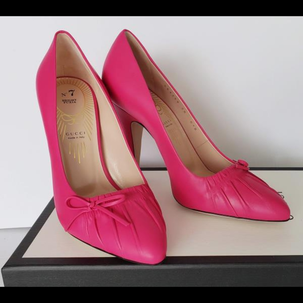 GUCCI PUMPS BOW FUCHSIA LEATHER IT 36.5 US 6.5